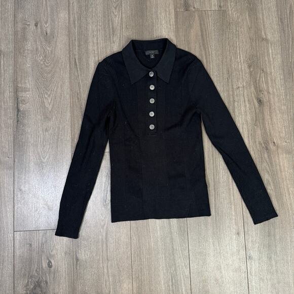 J.Crew Collared Silk-Blend Sweater WMNS M Black Knit Pullover Fitted Long Sleeve - Picture 2 of 7